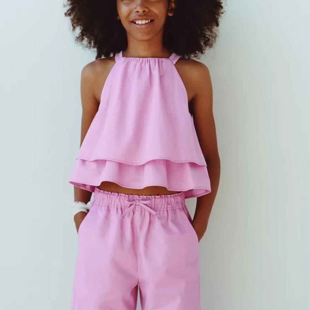 Zara Pink Layered Halter Top 11-12Y nwt